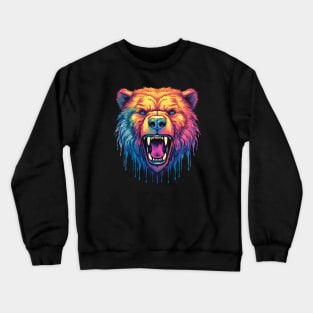 Technicolor Grizzly Bear roaring. Crewneck Sweatshirt